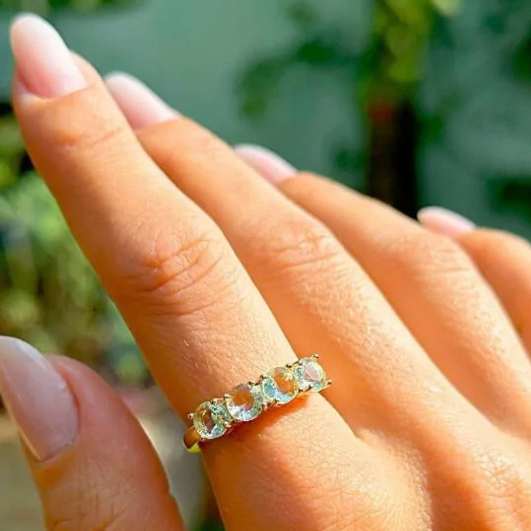 RING 4 BLUE TOPAZ ROUND CRYSTALS