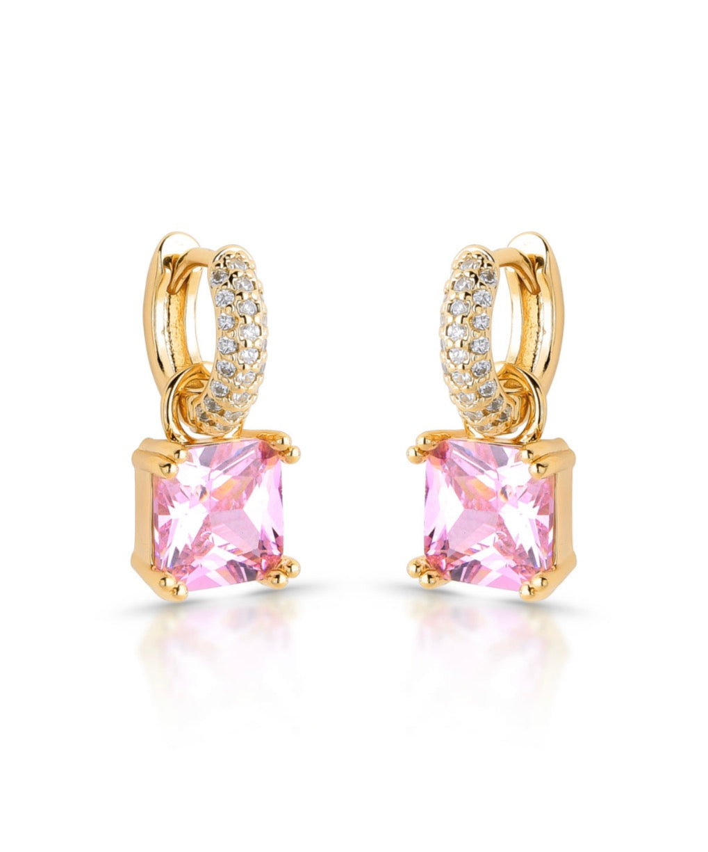 EARRING HOOPS SQUARE CUBIC ZIRCONIA PENDANT