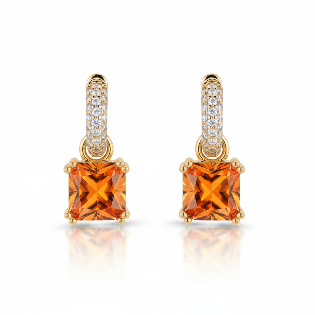 EARRING HOOPS SQUARE CUBIC ZIRCONIA PENDANT