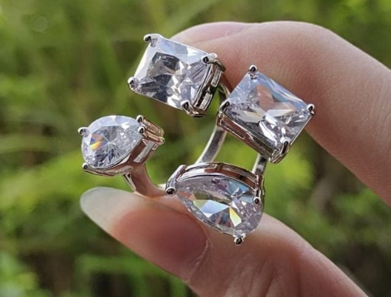 RING TEAR DROP + RECTANGLE CUBIC ZIRCON