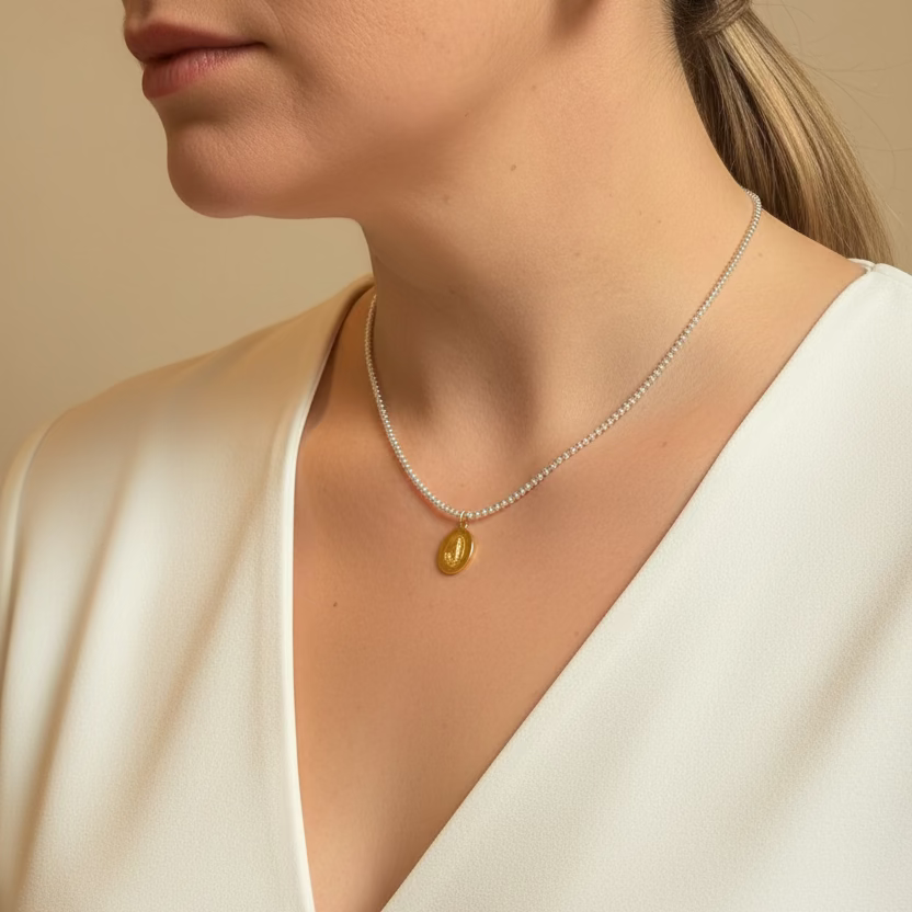 NECKLACE RIVIERA CUBIC ZIRCON WITH INITIAL PLAQUE