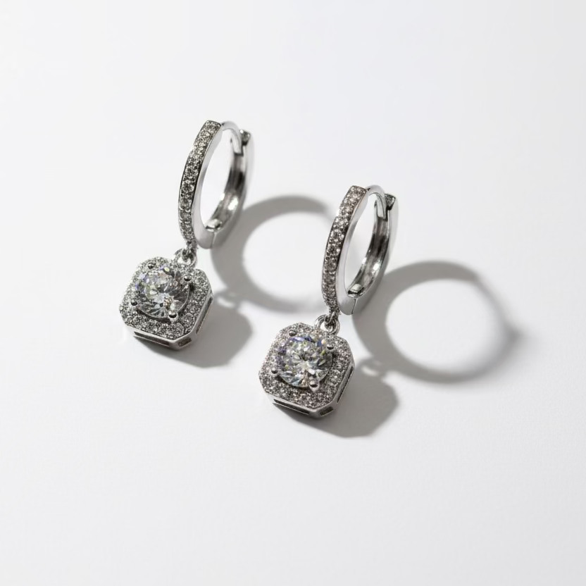 EARRING HOOPS HUGGIES MOISSANITE 1ct SILVER925