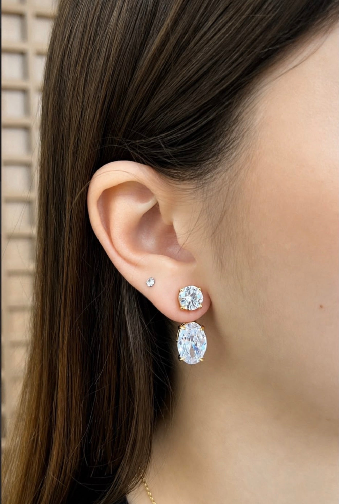 EARRINGS EAR JACKET PREMIUM OVAL CUBIC ZIRCONIA