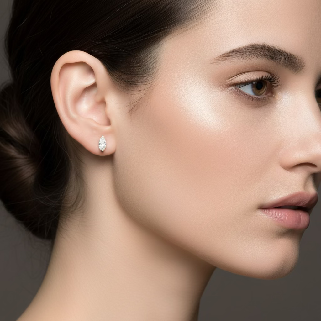 EARRING STUDS 0.5ct MARQUISE CUT MOISSANITE 4x8mm