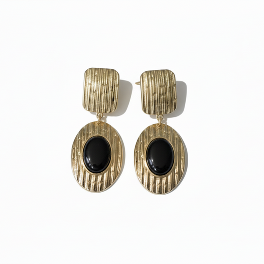 EARRINGS SQUARE OVAL TEXTURED BLACK RESIN