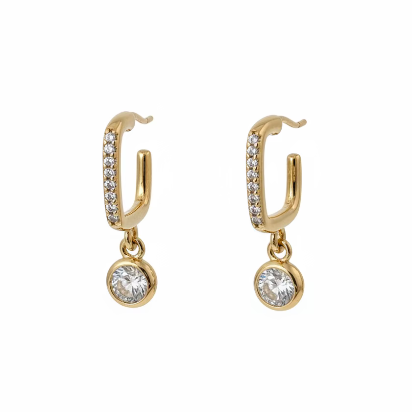 EARRING HOOPS SQUARE SHAPE WITH CUBIC ZIRCON