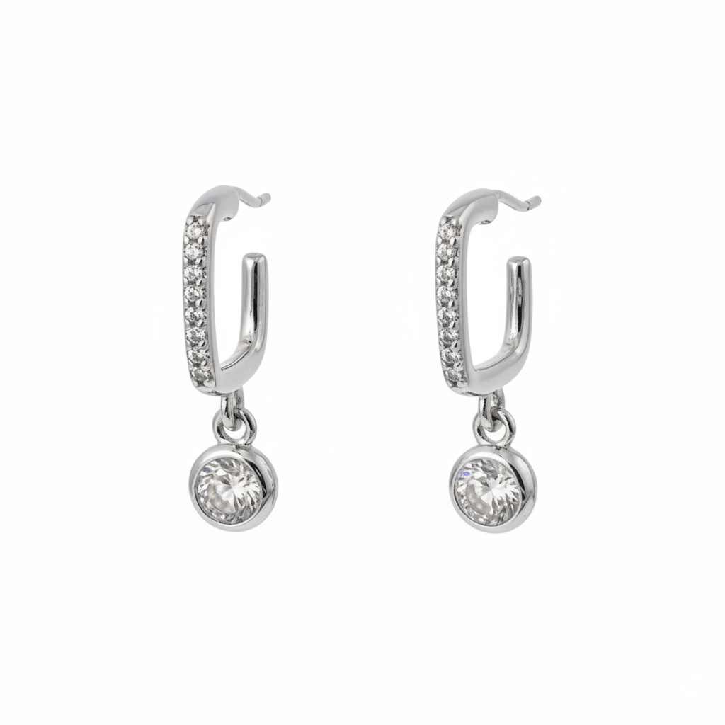 EARRING HOOPS SQUARE SHAPE WITH CUBIC ZIRCON