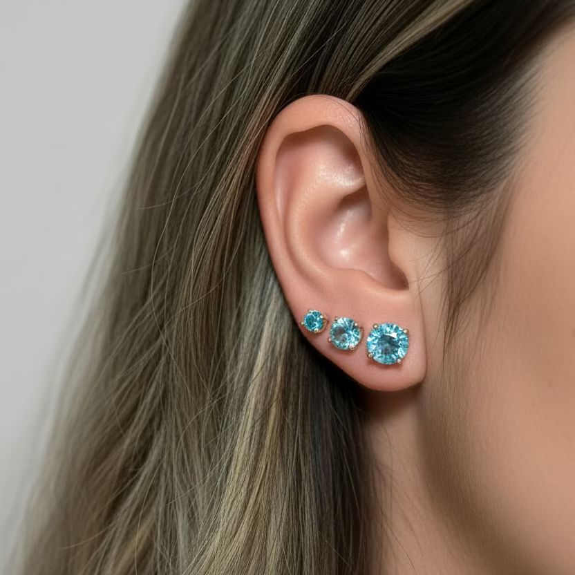 EARRINGS TRIO LIGHT BLUE CUBIC ZIRCONIA STUDS