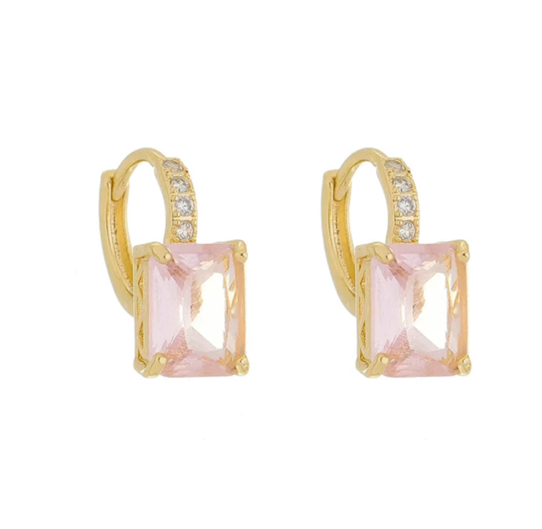 EARRING HOOP SQUARE PINK CRYSTAL