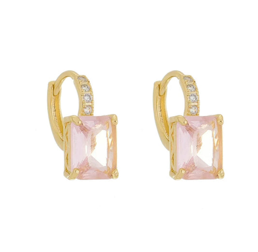 EARRING HOOP SQUARE PINK CRYSTAL