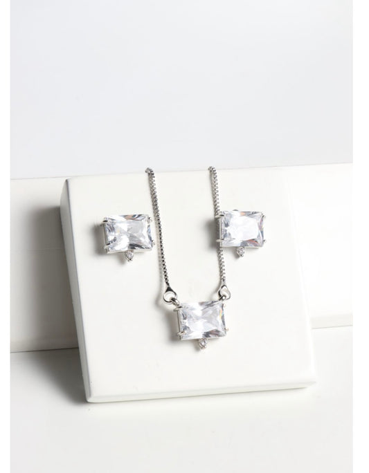 NECKLACE + EARRING RECTANGLE CUBIC ZIRCON