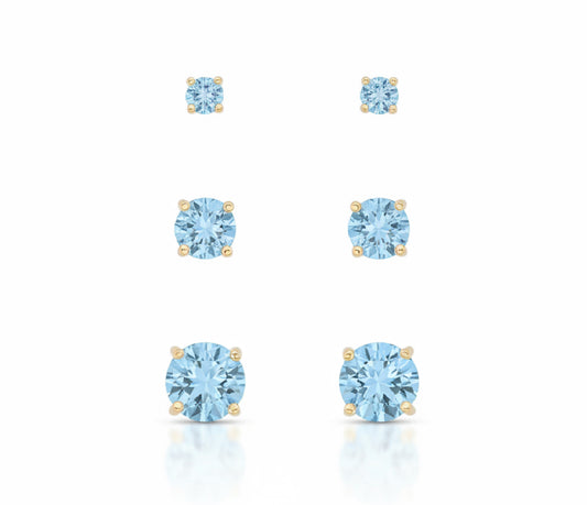 EARRINGS TRIO LIGHT BLUE CUBIC ZIRCONIA STUDS