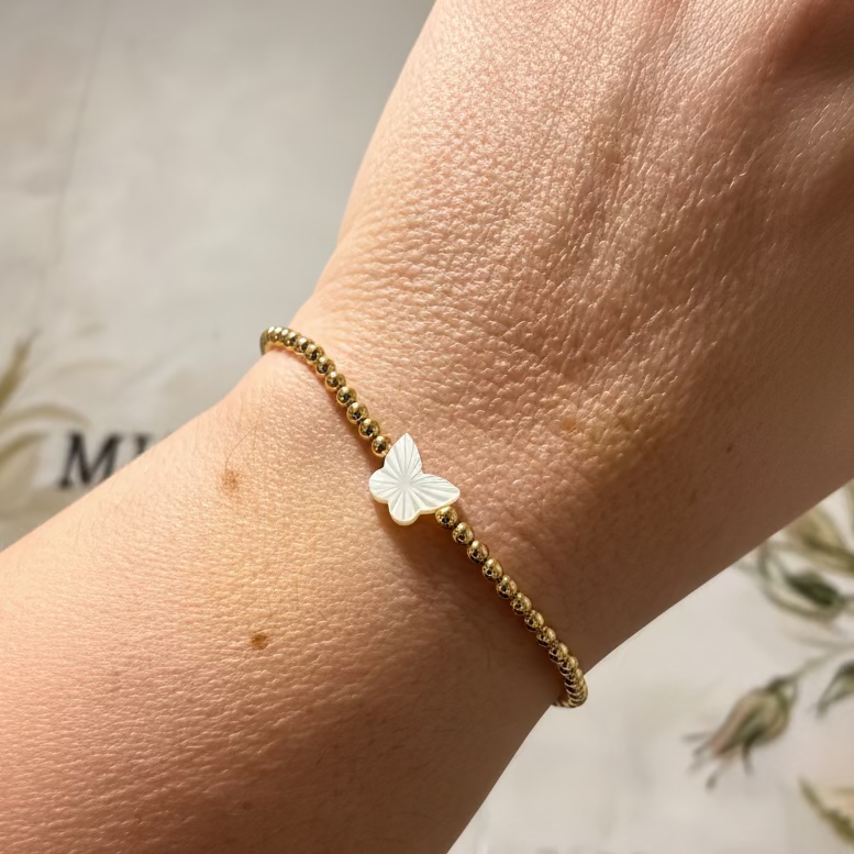 BRACELET MINI SPHERES AND BUTTERFLY MOTHER OF PEARL