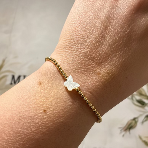 BRACELET MINI SPHERES AND BUTTERFLY MOTHER OF PEARL