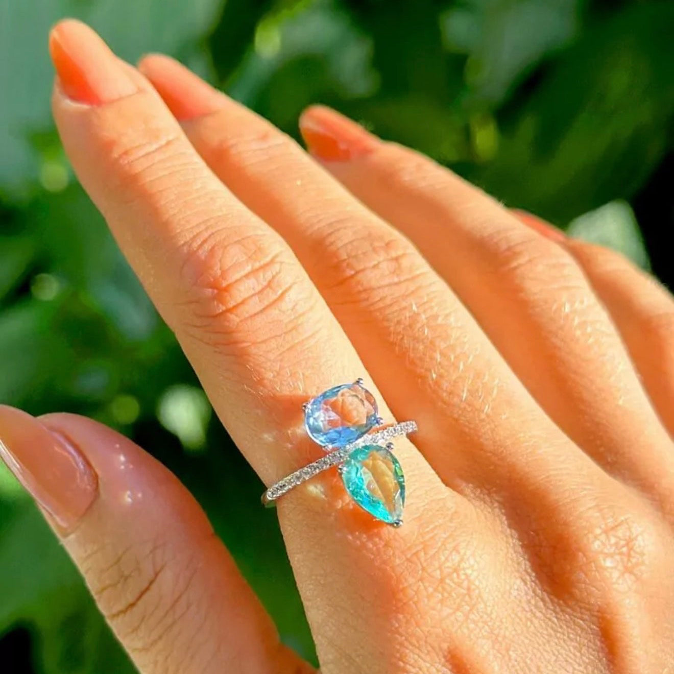 RING GEOMETRIC PARAÍBA CRYSTAL AND LONDON BLUE