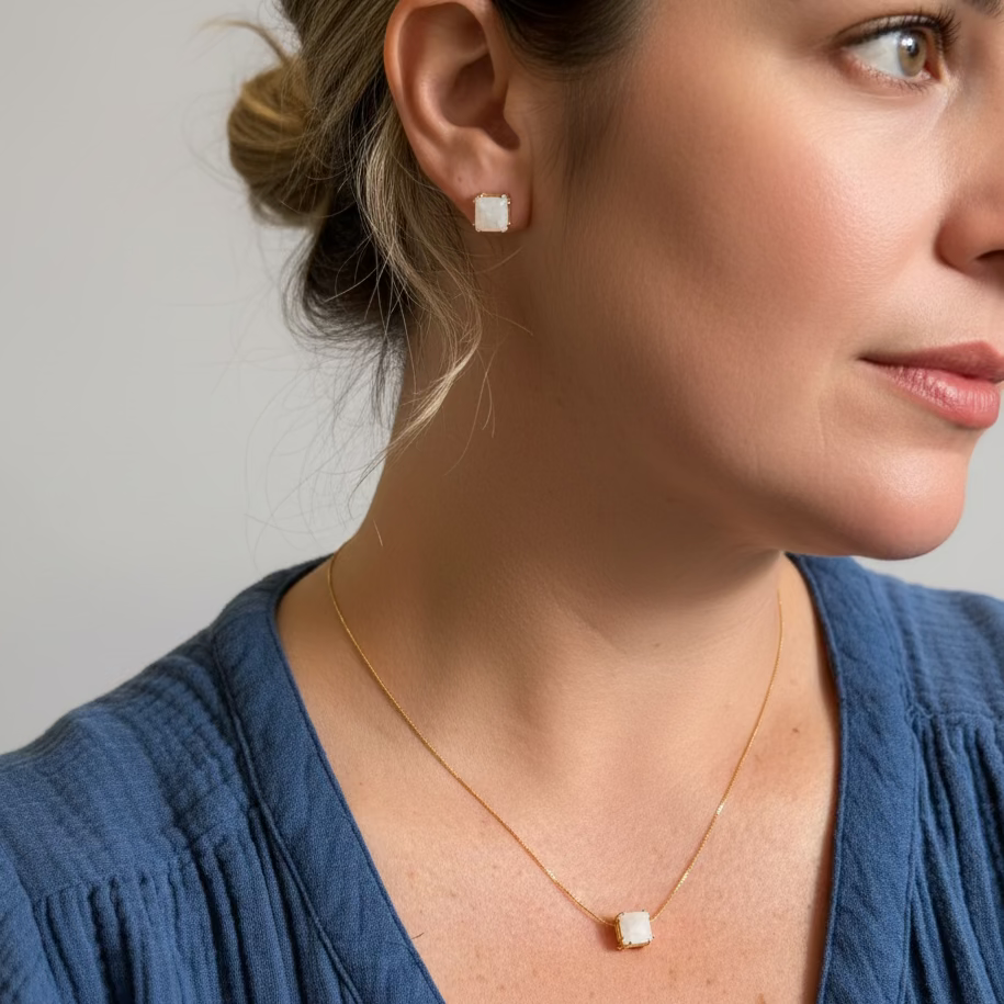 EARRINGS+NECKLACE JEWELRY SET MILKY WHITE CRYSTAL