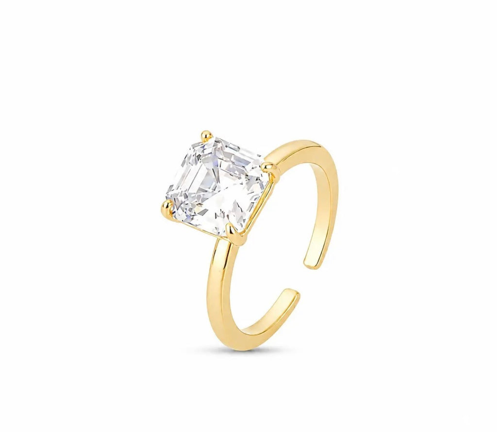 RING SOLITAIRE SQUARE CUBIC ZIRCONIA ADJUSTABLE