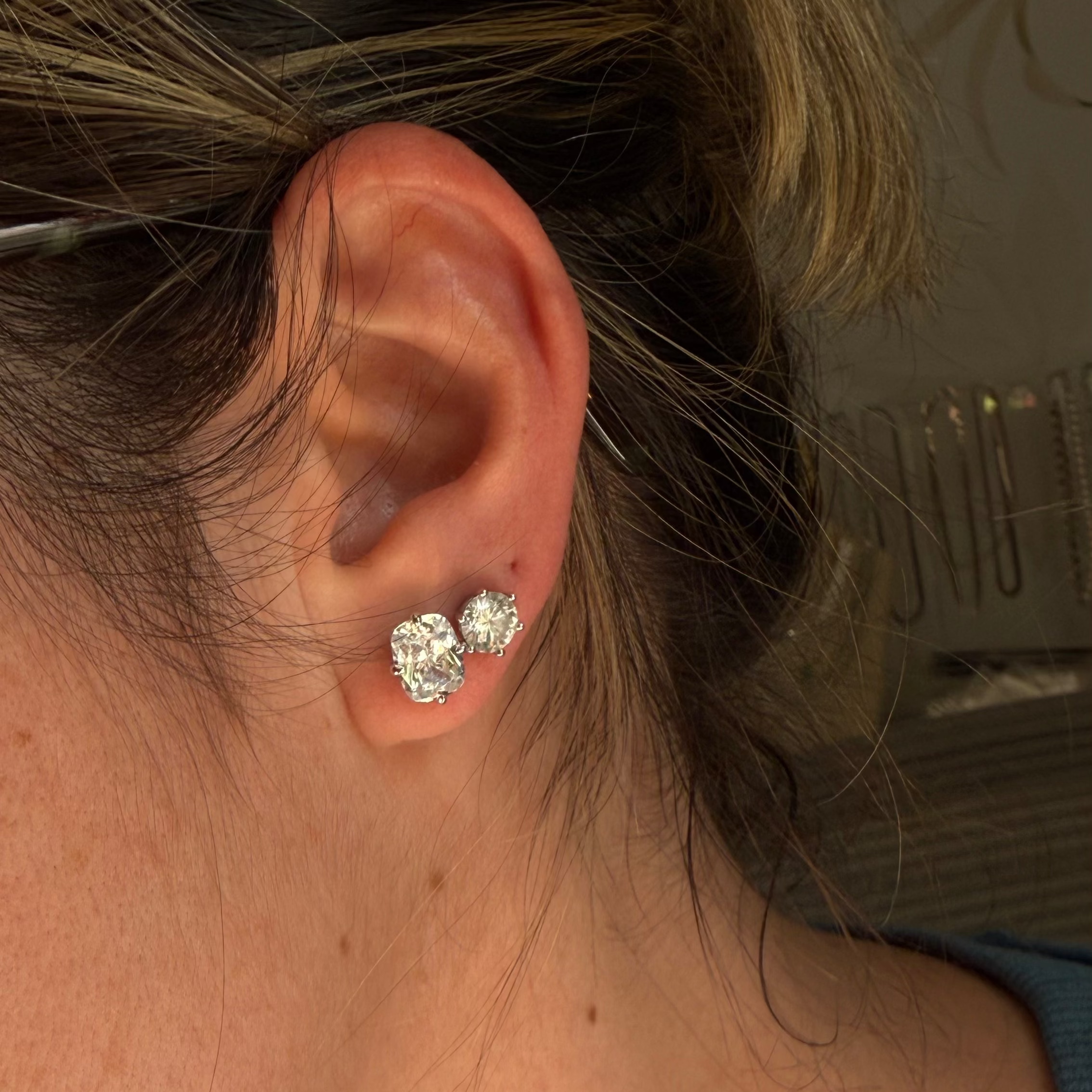 EARRING STUDS ICE CUT 7x9mm CUSHION CUBIC ZIRCONIA