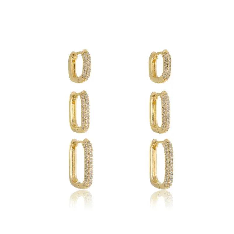 TRIO EARRING SQUARE HOOPS CRYSTALS