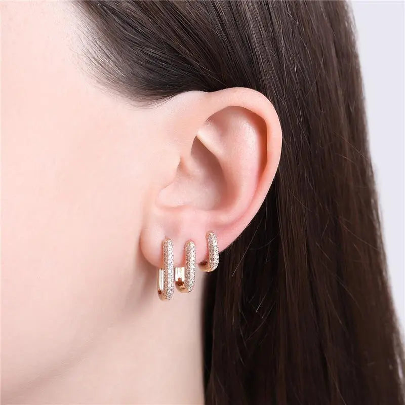 TRIO EARRING SQUARE HOOPS CRYSTALS