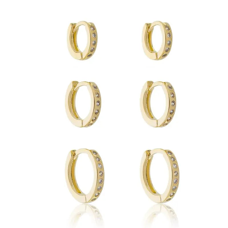 TRIO EARRING HOOPS SPACED CRYSTALS