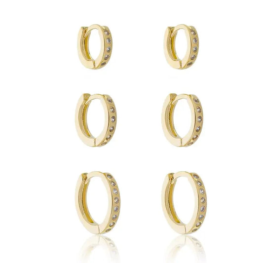 TRIO EARRING HOOPS SPACED CRYSTALS