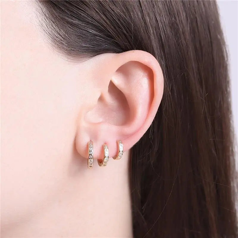 TRIO EARRING HOOPS SPACED CRYSTALS