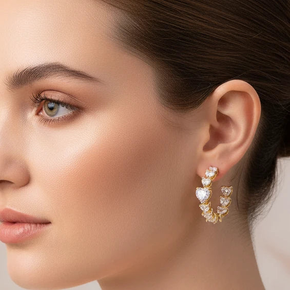 EARRING HOOPS HEART SHAPED CUBIC ZIRCON