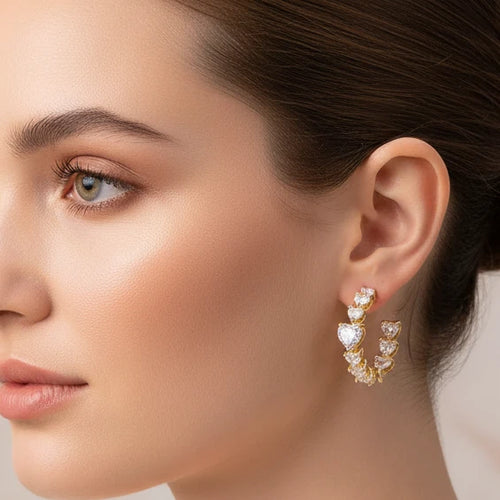 EARRING HOOPS HEART SHAPED CUBIC ZIRCON