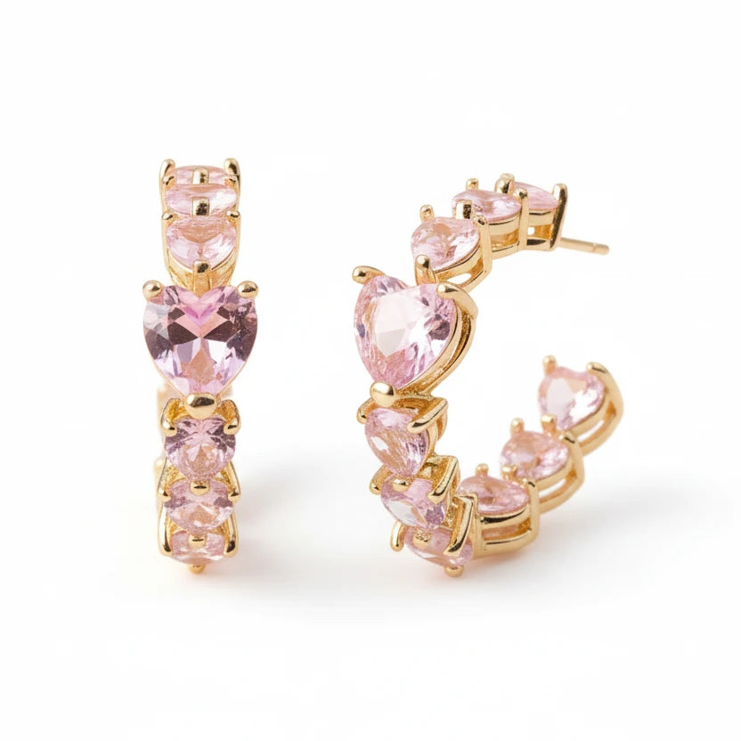 EARRING HOOPS HEART SHAPED CUBIC ZIRCON
