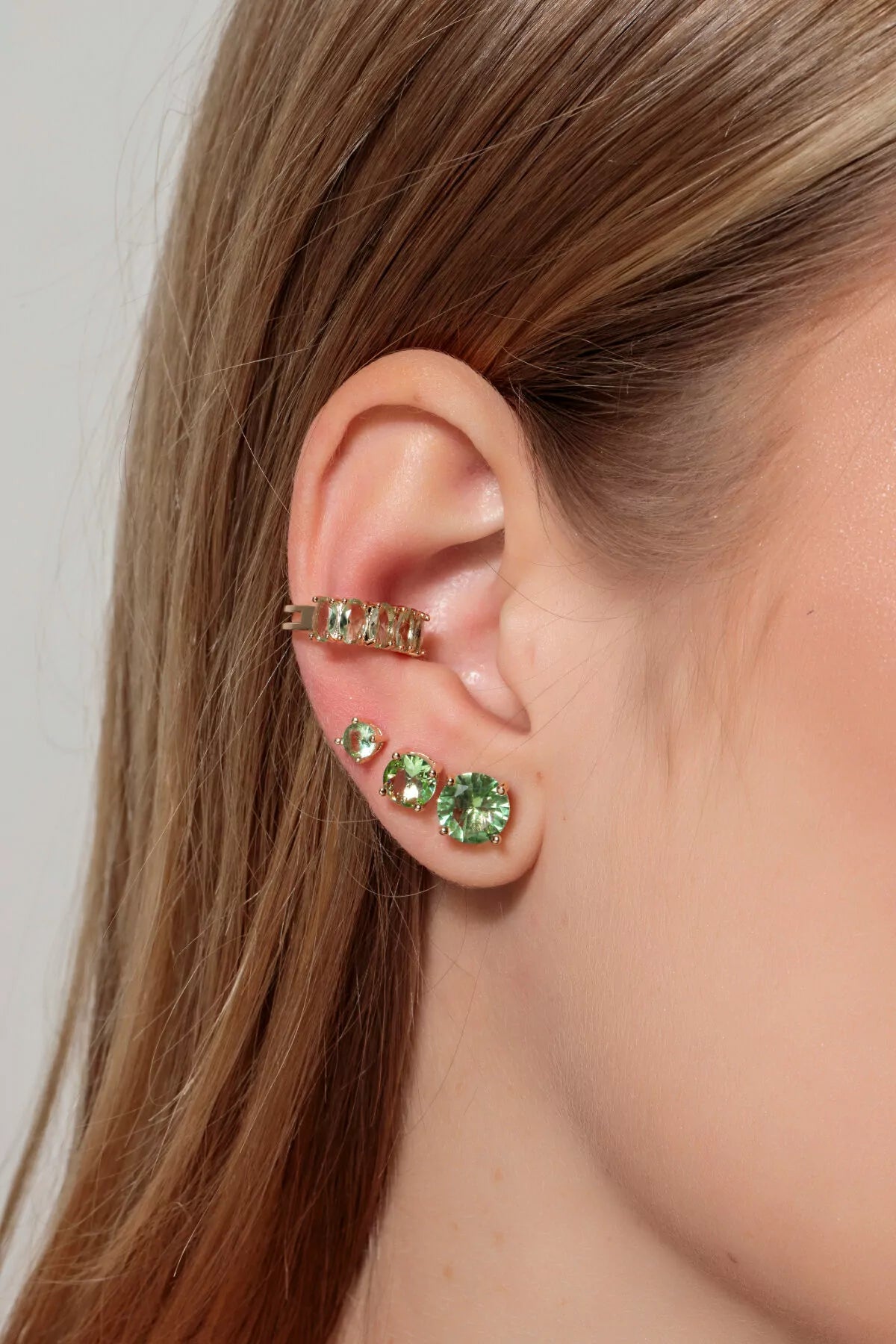 EARRING TRIO LIGHT GREEN CUBIC ZIRCONIA