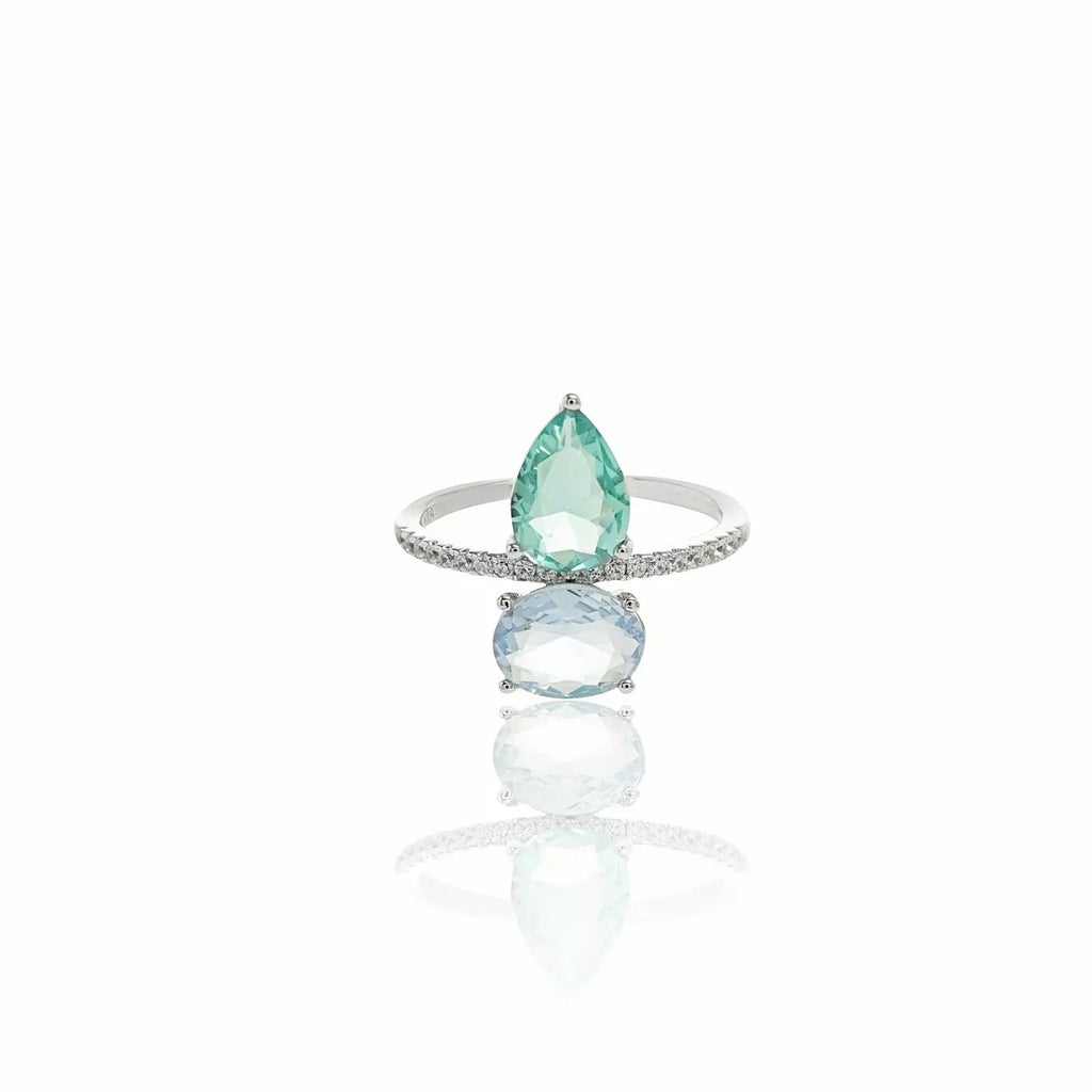 RING GEOMETRIC PARAÍBA CRYSTAL AND LONDON BLUE
