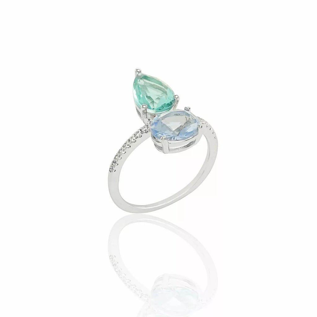 RING GEOMETRIC PARAÍBA CRYSTAL AND LONDON BLUE