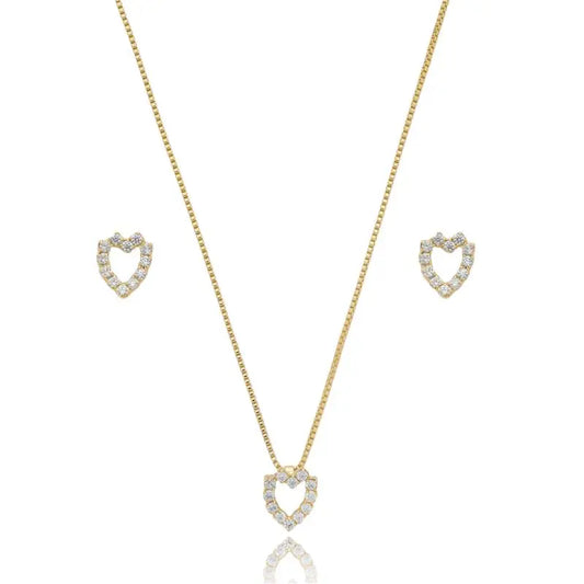 EARRINGS+NECKLACE SET HEART STUDDED CUBIC ZIRCONIA FOR KIDS