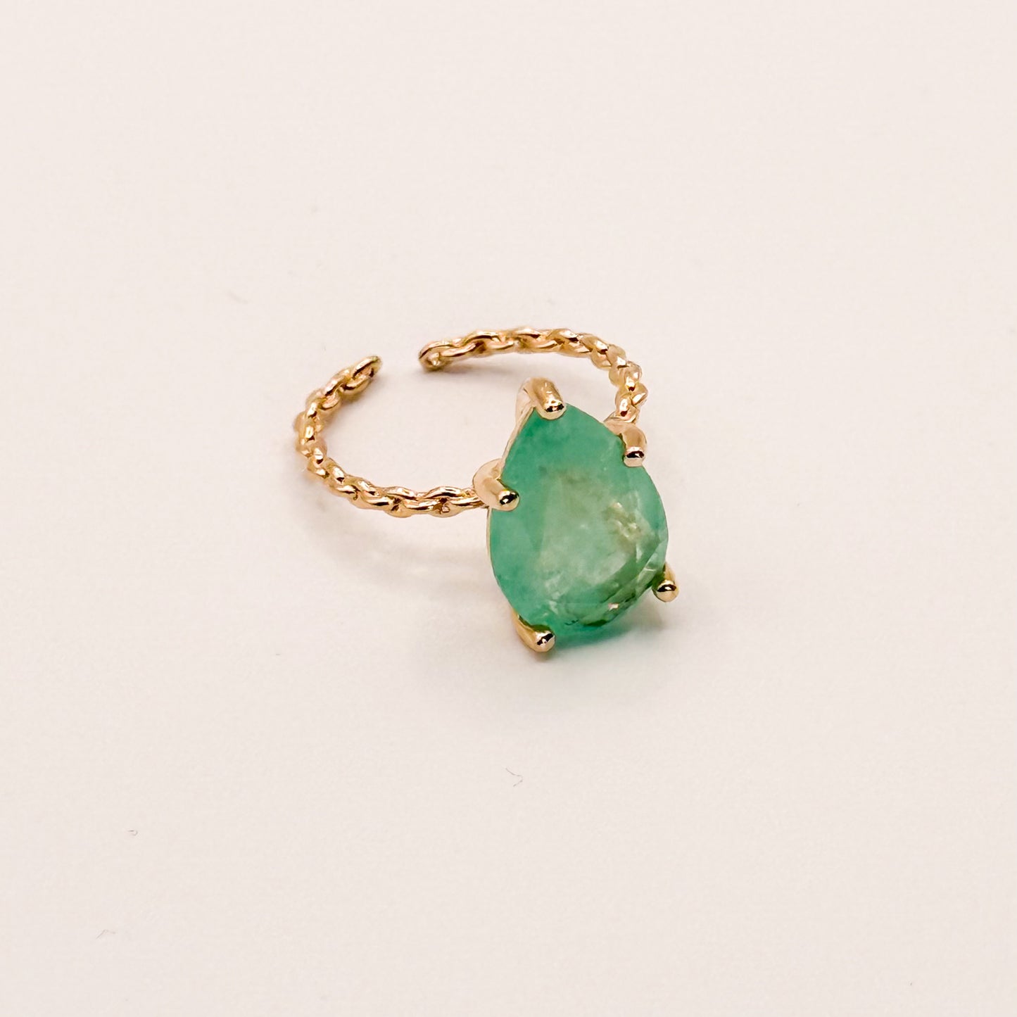 RING TEARDROP GREEN FUSION ADJUSTABLE