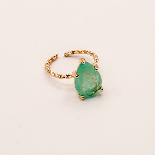 RING TEARDROP GREEN FUSION ADJUSTABLE