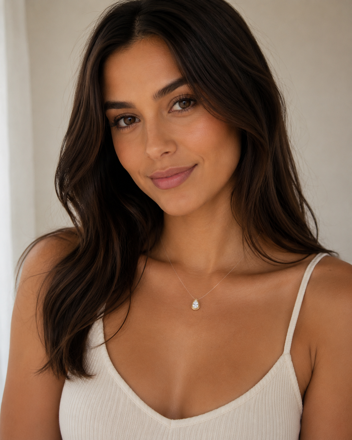 NECKLACE NYLON STRING TEAR DROP CUBIC ZIRCONIA