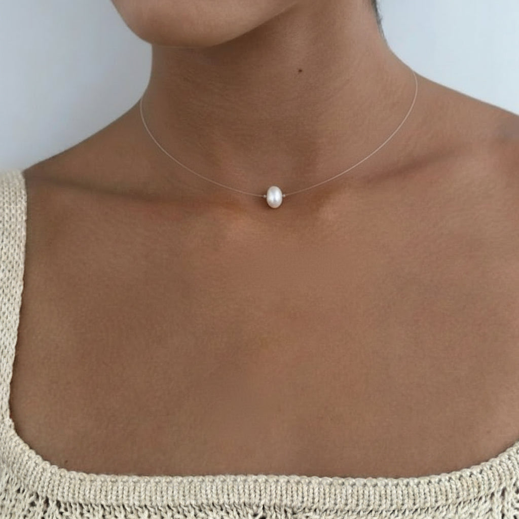 NECKLACE NYLON STRING SOLITAIRE PEARL