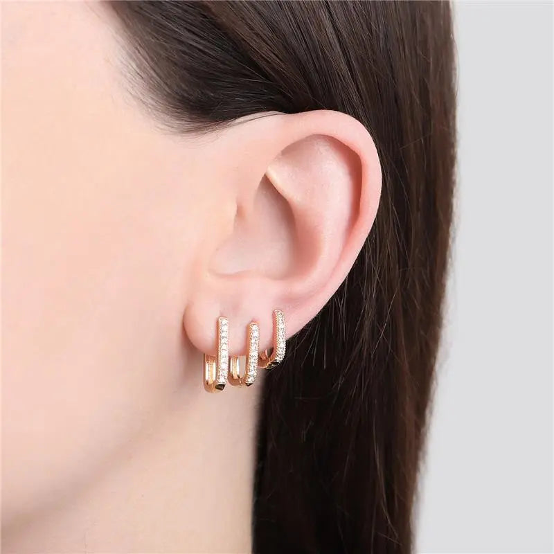 EARRING HOOPS SQUARE CRYSTALS