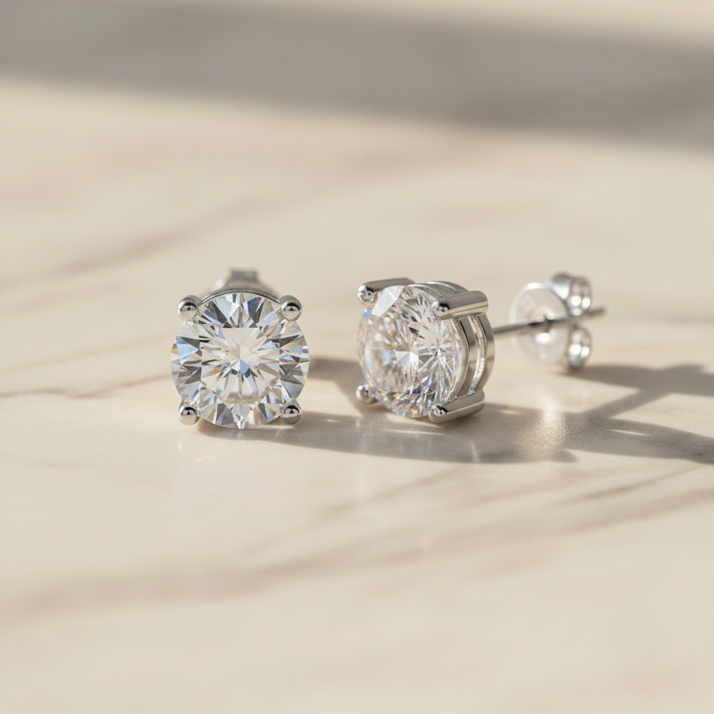 EARRING STUDS MOISSANITE 2CT (8mm) SILVER 925
