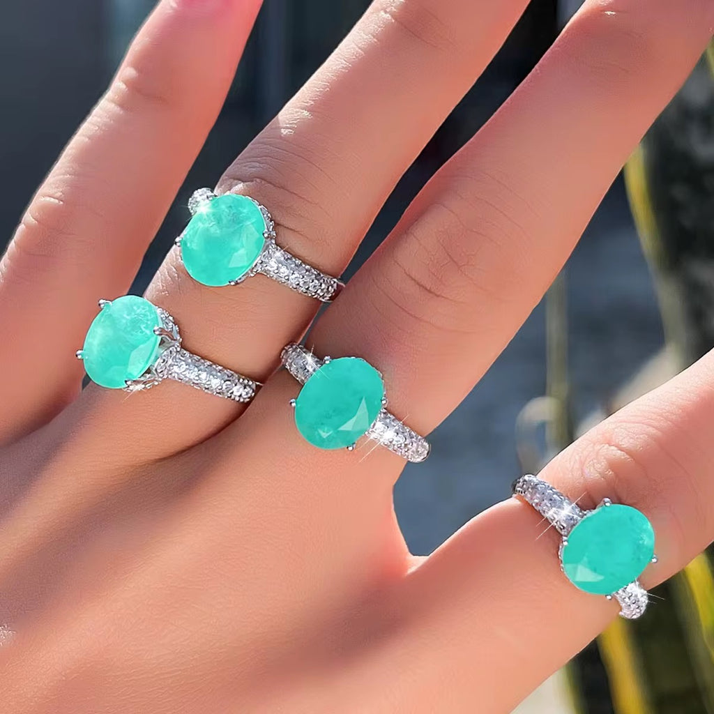 RING SILVER925 OVAL PARAIBA GREEN FUSION CRYSTAL