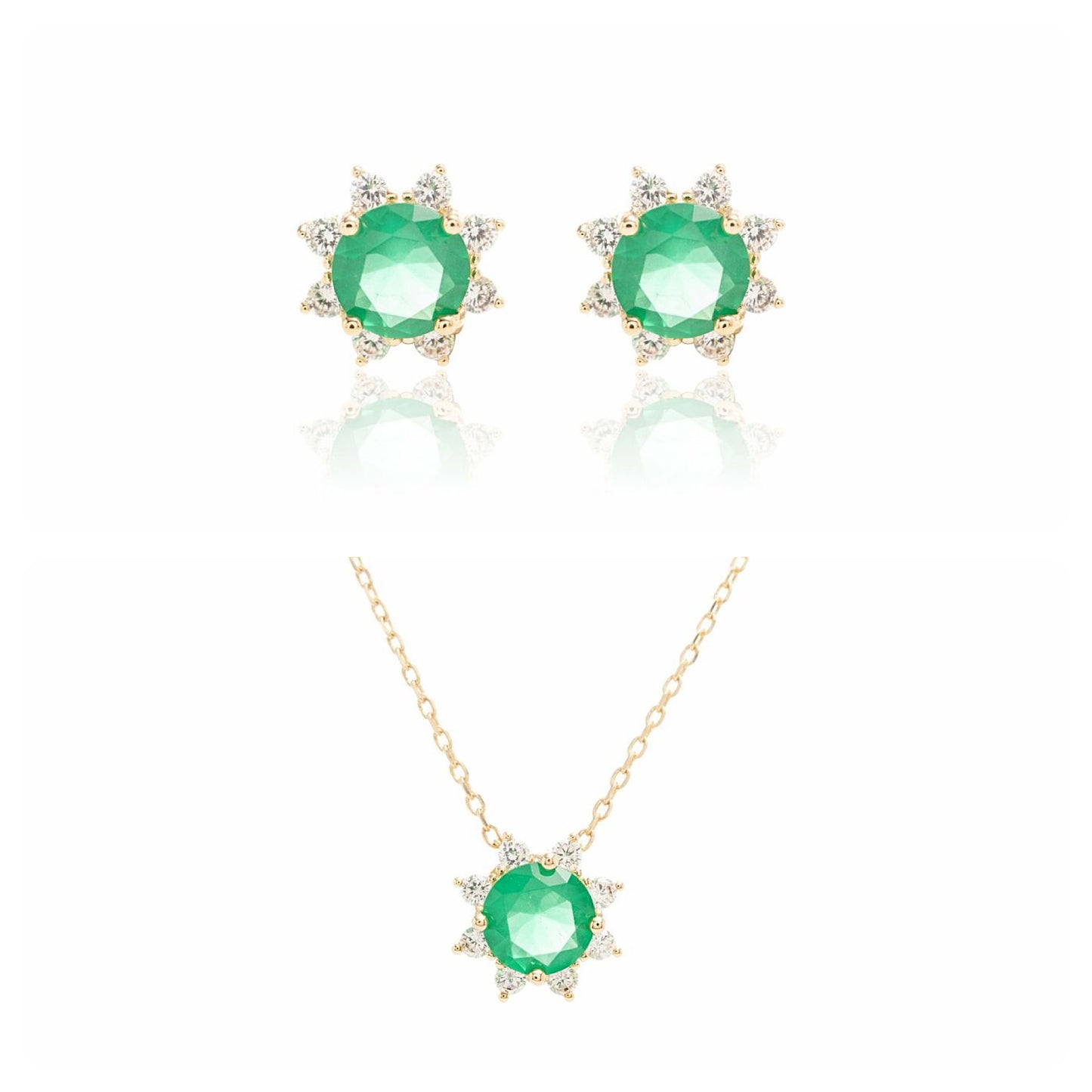 EARRING + NECKLACE EMERALD AND CUBIC ZIRCON