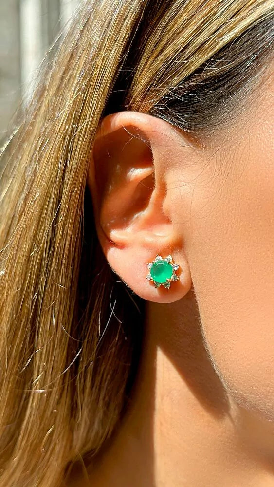 EARRING + NECKLACE EMERALD AND CUBIC ZIRCON