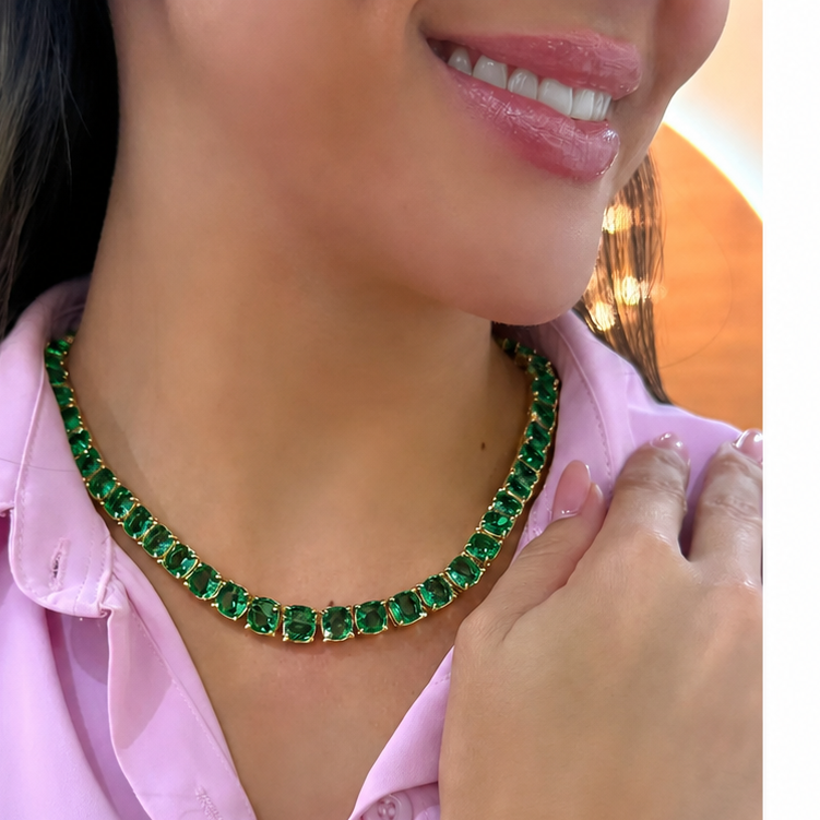 NECKLACE RIVIERA GREEN EMERALD 8MM CRYSTALS