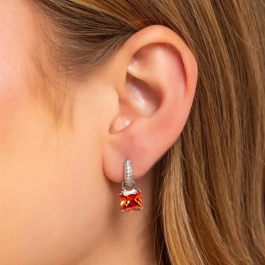 EARRING HOOPS SQUARE CUBIC ZIRCONIA PENDANT