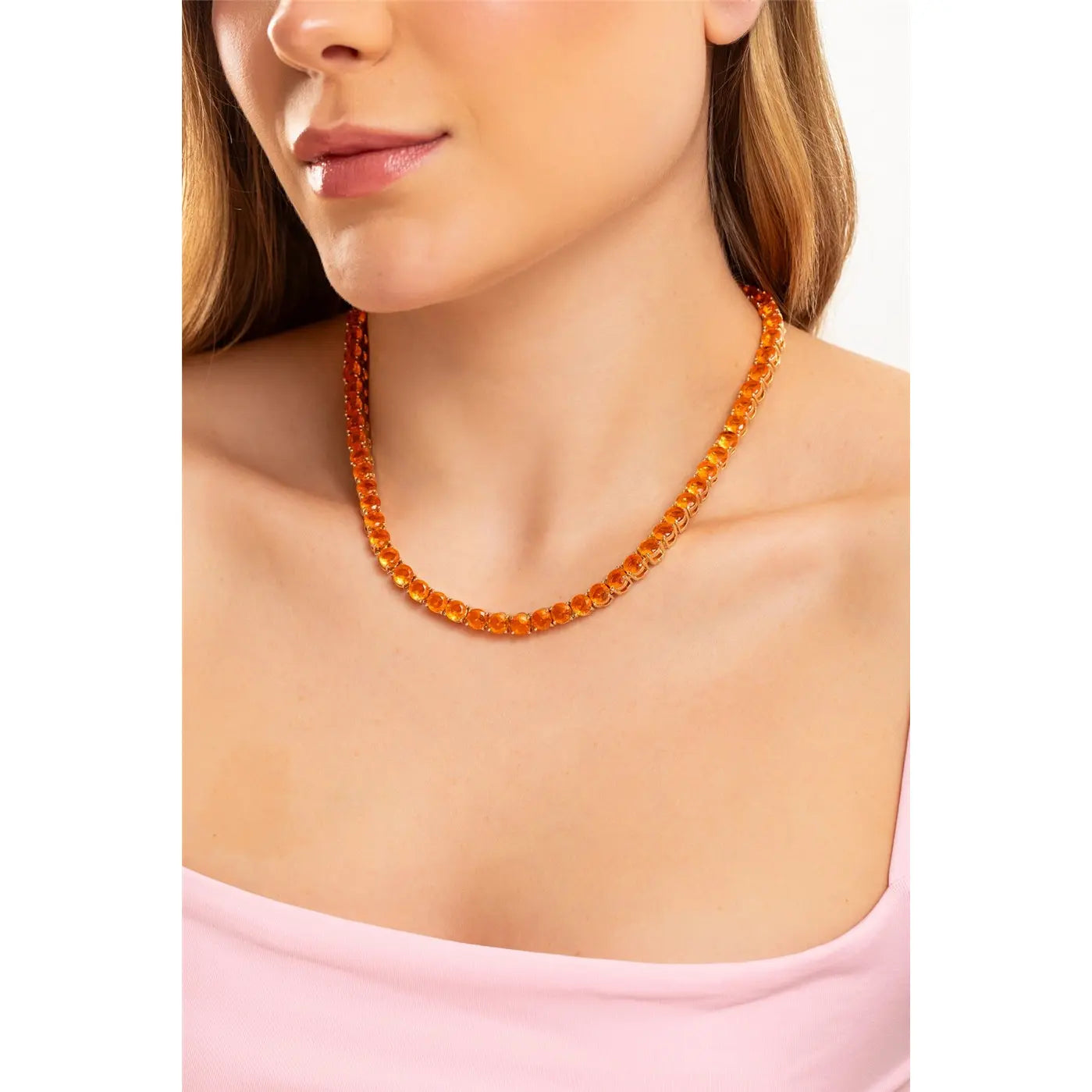 NECKLACE RIVIERA ORANGE APEROL 6MM CUBIC ZIRCONIA