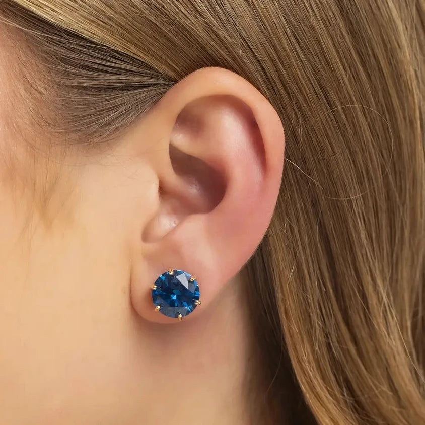 EARRING STUDS BLUE SAPPHIRE CUBIC ZIRCONIA 11MM