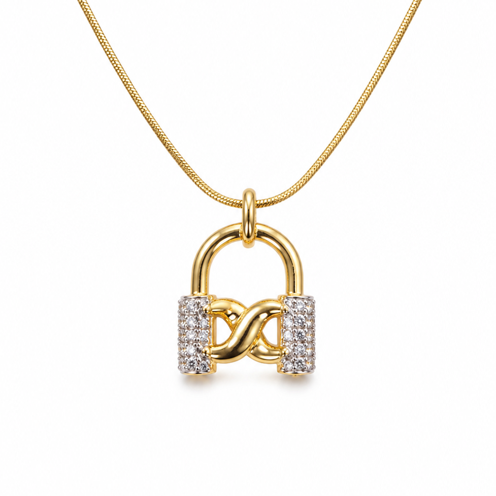 NECKLACE LOCK DUO PLATED WITH CUBIC ZIRCONIA