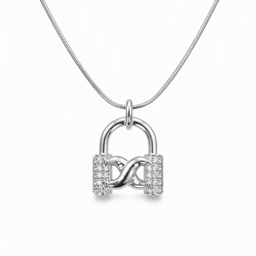 NECKLACE LOCK DUO PLATED WITH CUBIC ZIRCONIA