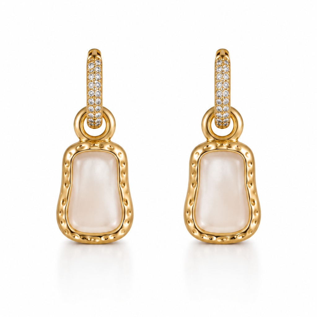 EARRING HOOPS WITH ORGANIC MOTEHR OF PEARL PENDANT